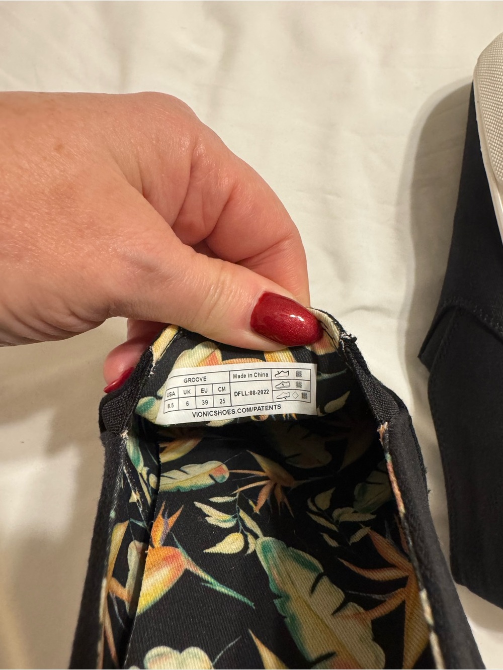 Vionic Black Slip-On Canvas Flats with Tropical Lining - Picture 8 of 9